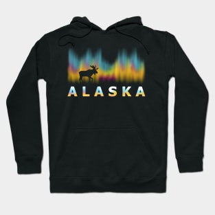 Alaska Reindeer With Polar Lights And Moose Hoodie